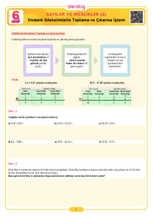 Ondalık Gösterimlerle Toplama ve Çıkarma İşlemi