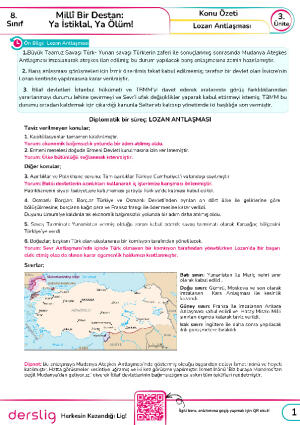 8. Sınıf Sosyal Bilgiler Lozan Antlaşması Konu Anlatımı