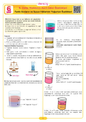 Farklı Sıvıların ve Suyun Hâllerinin Yoğunluk Özellikleri