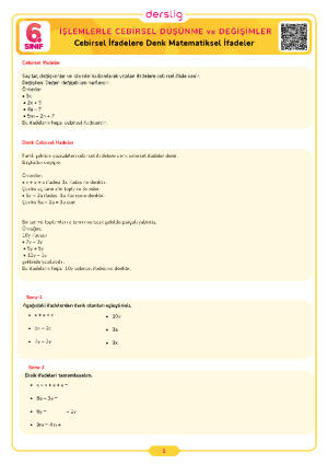 Cebirsel İfadelere Denk Matematiksel İfadeler