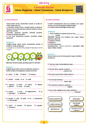 Cümle Oluşturma - Cümle Tamamlama - Cümle Birleştirme