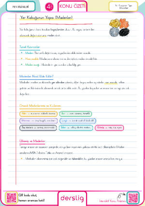 Yer Kabuğunun Yapısı (Madenler) Defter Notu