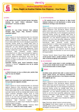 Konu, Başlık ve Anahtar Kelime Ana Düşünce - Ana Duygu