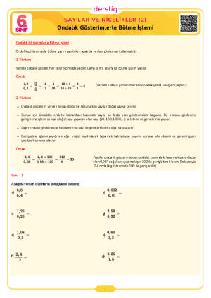 Ondalık Gösterimlerle Bölme İşlemi