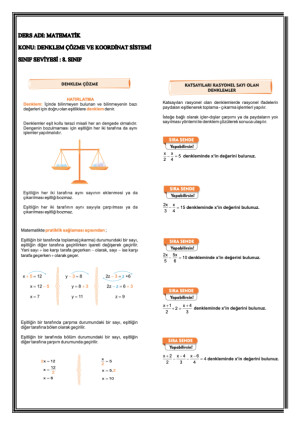 DENKLEM ÇÖZÜMÜ VE KOORDİNAT SİSTEMİ