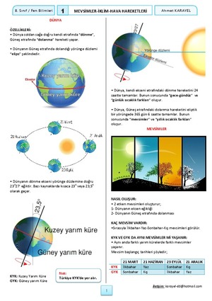 Mevsimler ve İklim Ders Notu(8 sayfa)