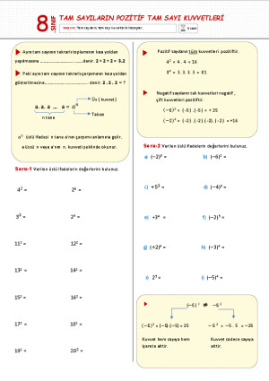 Tam Sayıların Pozitif Tam Sayı Kuvvetleri