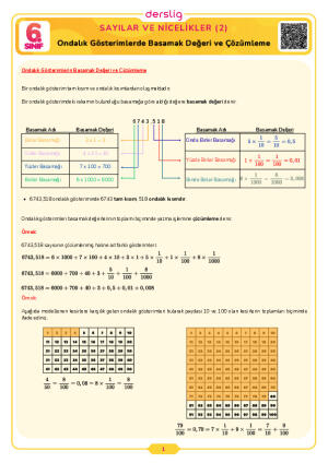 Ondalık Gösterimlerde Basamak Değeri ve Çözümleme