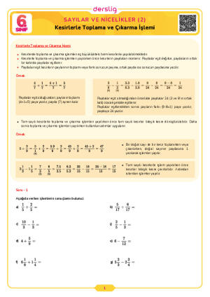 Kesirlerle Toplama ve Çıkarma İşlemi