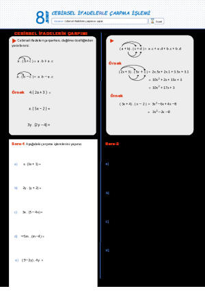 Cebirsel İfadelerle Çarpma İşlemi
