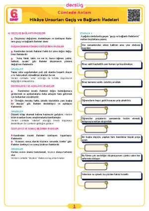 Hikâye Unsurları Geçiş ve Bağlantı İfadeleri
