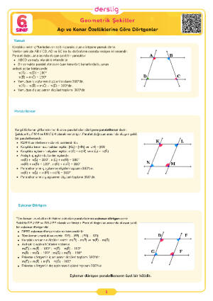 Açı ve Kenar Özelliklerine Göre Dörtgenler