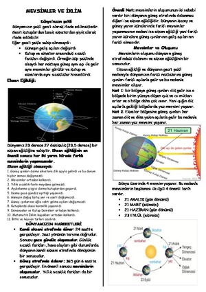Mevsimler ve İklim Ders Notu(3 sayfa)