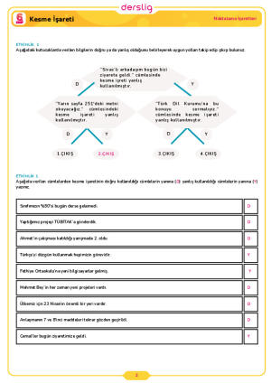 6.Sınıf 2.Tema 3.Konu (Kesme İşareti) Çalışma Kağıdı Cevap Anahtarı