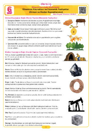 Ülkemizin Kaynakları ve Ekonomik Faaliyetler  (Orman ve Maden Kaynaklarımız)