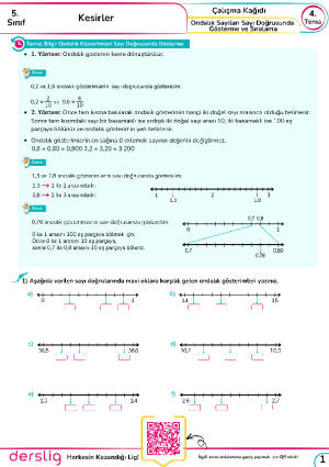 11. Ondalık Sayıları Sayı Doğrusunda  Gösterme ve Sıralama