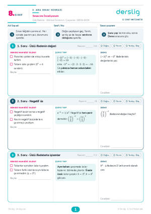 8. Sınıf Süreç Değerlendirme - Sınavımı İnceliyorum (Matematik 2. Ara Sınav)