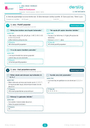 8. Sınıf Süreç Değerlendirme - Sınavımı İnceliyorum (Matematik 1. Ara Sınav)