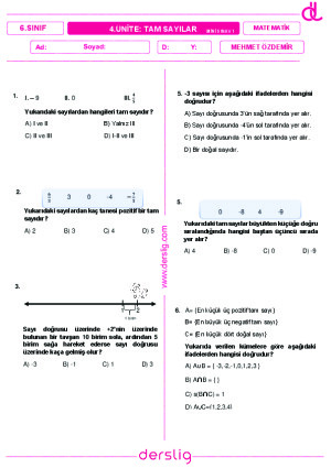 Tam Sayılar Mini Sınav 1 (Mehmet Özdemir)