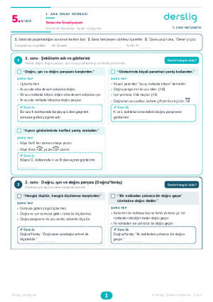 5. Sınıf Süreç Değerlendirme - Sınavımı İnceliyorum (Matematik 1. Ara Sınav)