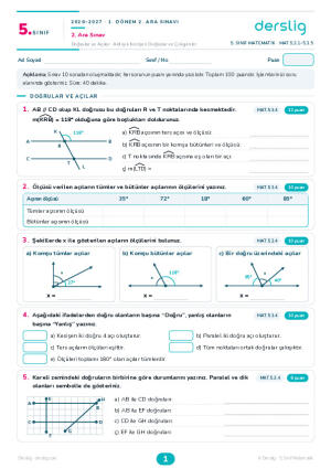 5. Sınıf Süreç Değerlendirme - Matematik 2. Ara Sınav