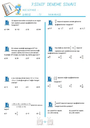 7.Sınıf Matematik Deneme Sınavı 2 - KANAL MATEMATİK