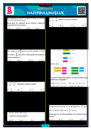 8. Sınıf Matematik Hazırbulunuşluk Sınavı