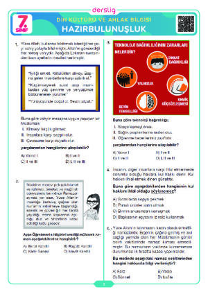7. Sınıf Din Kültürü ve Ahlak Bilgisi Hazırbulunuşluk Sınavı
