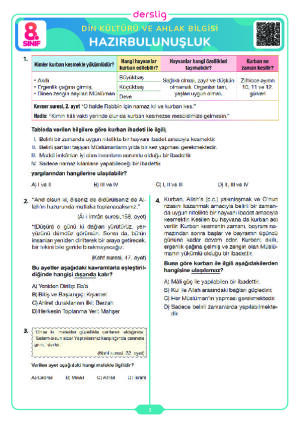 8. Sınıf Din Kültürü ve Ahlak Bilgisi Hazırbulunuşluk Sınavı
