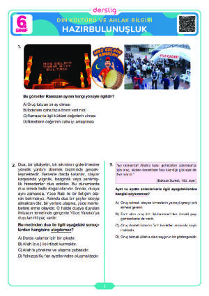 6. Sınıf Din Kültürü ve Ahlak Bilgisi Hazırbulunuşluk Sınavı