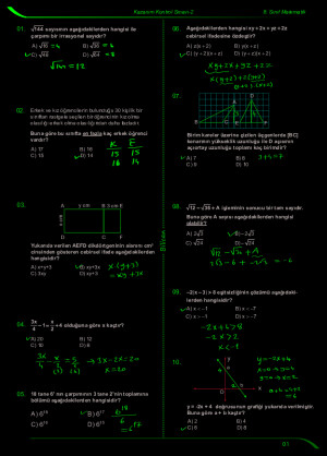 8. Sınıf Matematik Kazanım Kontrol Sınavı-2 çözümler