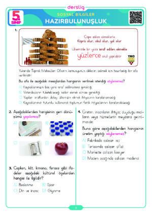 5. Sınıf Sosyal Bilgiler Hazırbulunuşluk Sınavı