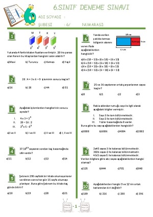 6.Sınıf Matematik Deneme Sınavı 3 - KANAL MATEMATİK