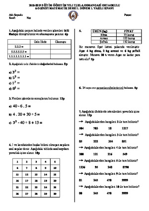 6. Sınıf Matematik Sınavı Örneği