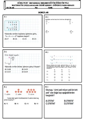 1.Dönem 2. Matematik Uygulamaları Yazılı Sınavı