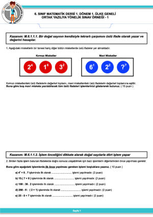 6. Sınıflar Türkiye Geneli Örnek Sınav
