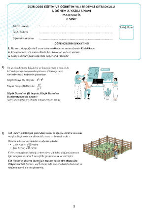 8. Sınıf 1. Dönem 2. Yazılı Sınavı (1.Senaryo)