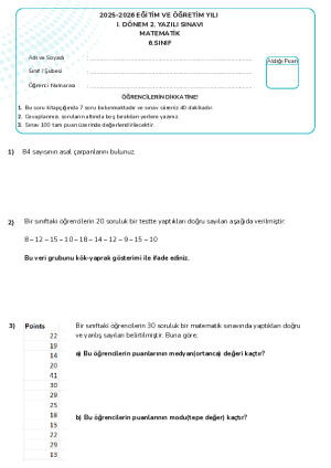 1.Dönem 2.Yazılı Sınav Örneği Senaryo-7