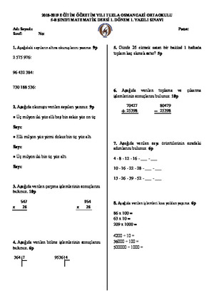 5. Sınıf Matematik Sınavı Örneği