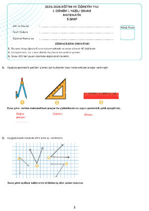 5. Sınıf 1. Dönem 1. Yazılı Sınavı (1.Senaryo)