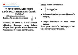 7. sınıf matematik 1. dönem 2. yazılı sınavı örnegi