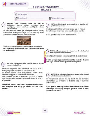 5. Sınıf 2. Dönem 1.Yazılı Örneği(2025-2026 Tüm Senaryolar)(MATSEV)