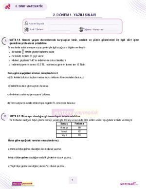 6. Sınıf 2. Dönem 1.Yazılı Örneği(2025-2026 Meb Ortak Sınav Senaryosu)(MATSEV)