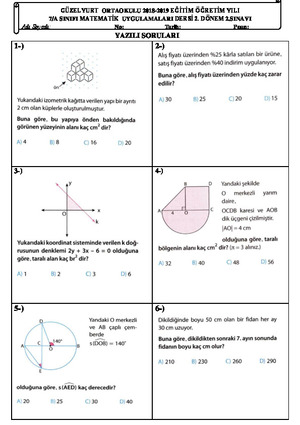 2.Dönem 2.Yazılı Sınavı(Matematik Uygulama)