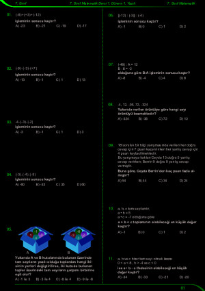 7. Sınıf Matematik  1. Dönem Yazılı Hiperzeka