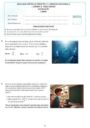 7. Sınıf 1. Dönem 2. Yazılı Sınavı (1.Senaryo)