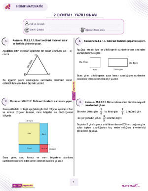 8. Sınıf 2. Dönem 1.Yazılı Örneği(2025-2026 Meb Ortak Sınav Senaryosu)(MATSEV)