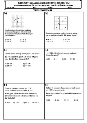 2.Dönem 1.Yazılı Sınavı(Matematik Uygulama)