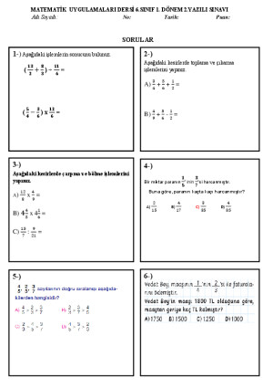 1.Dönem 2.Matematik Uygulamaları Yazılısı (Optik Formlu)