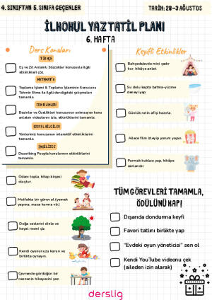 Yaz Tatil Planı 4. sınıf